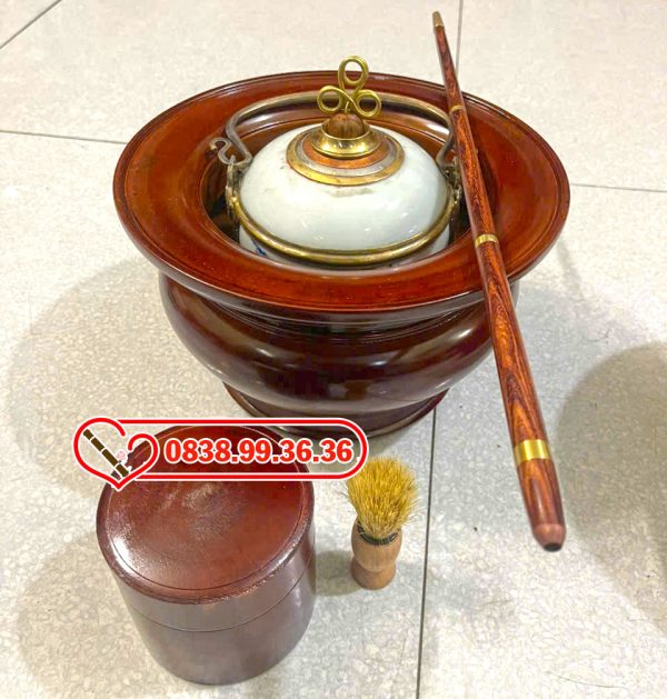 Điếu bát men xanh gỗ mít