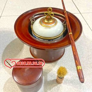 Điếu Bát Men Xanh Gỗ Xà Cừ