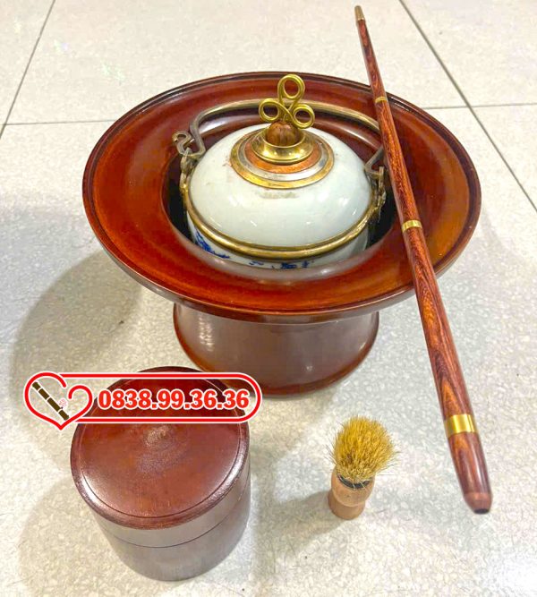 Điếu Bát Men Xanh Gỗ Xà Cừ