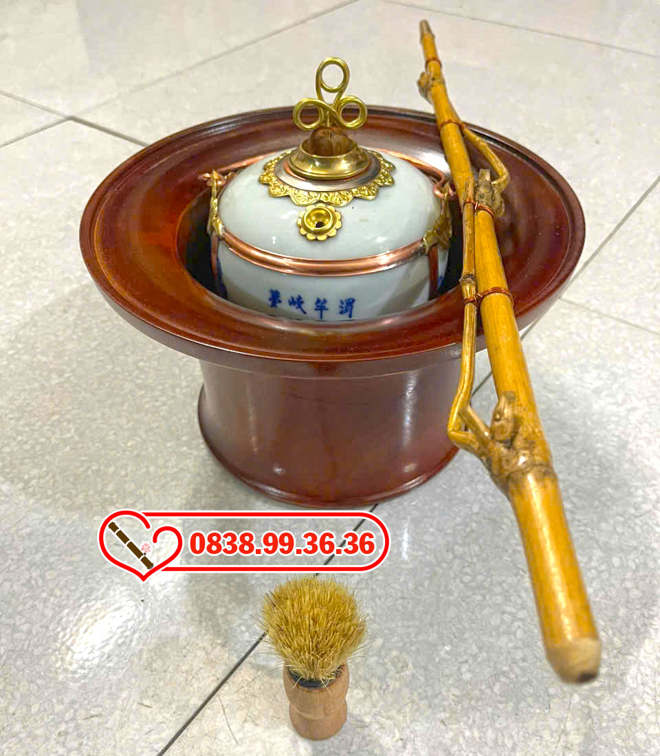 Điếu Bát Men Xanh Bát Xà Cừ Xe Điếu Trúc