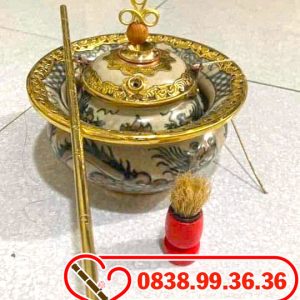 Điếu Bát Sứ Men Rạn Giả Cổ Bọc Đồng Vàng