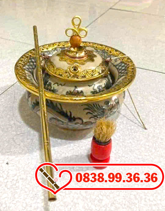 Điếu Bát Sứ Men Rạn Giả Cổ Bọc Đồng Vàng