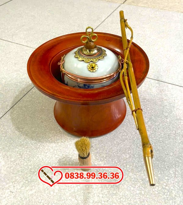 Điếu Bát Gỗ Xà Cừ Men Xanh Xe Điếu Trúc