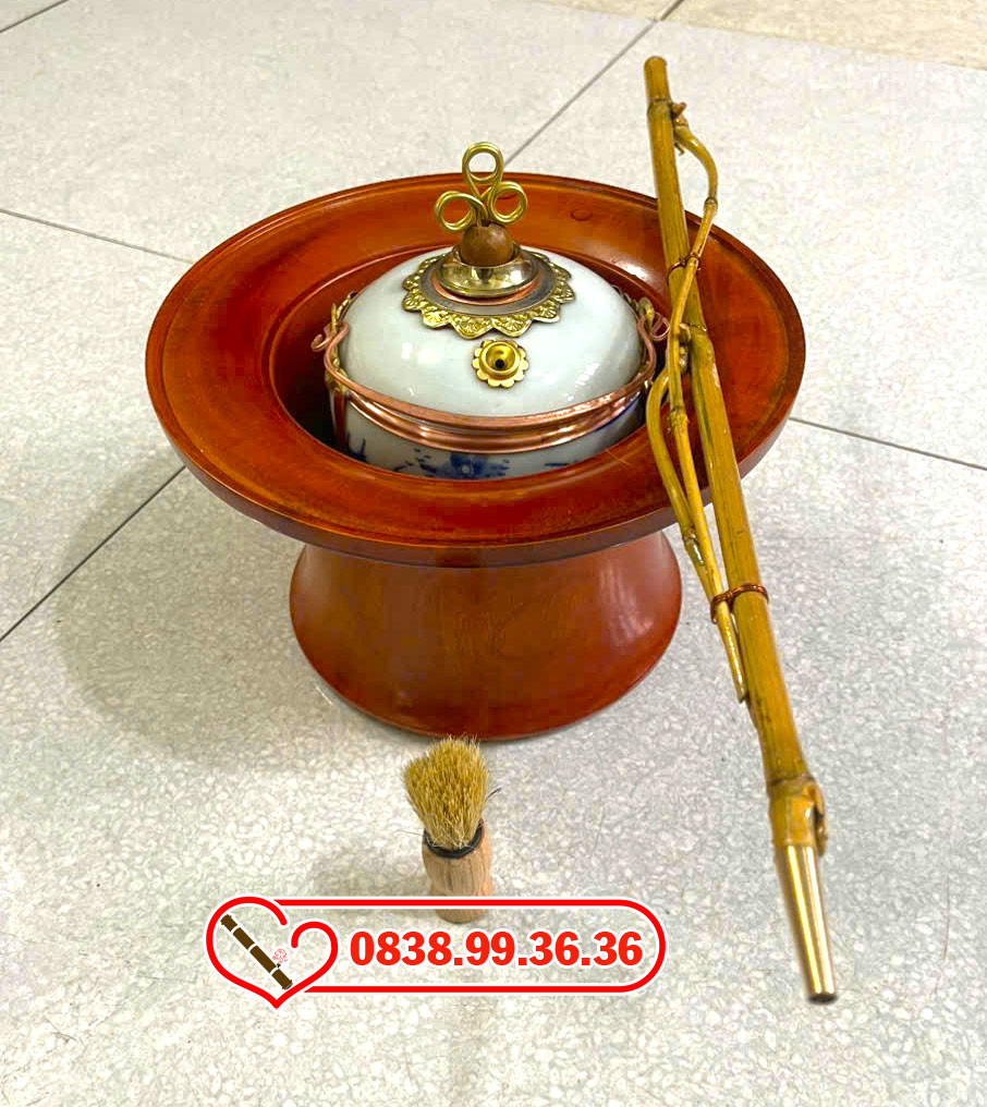 Điếu Bát Gỗ Xà Cừ Men Xanh Xe Điếu Trúc