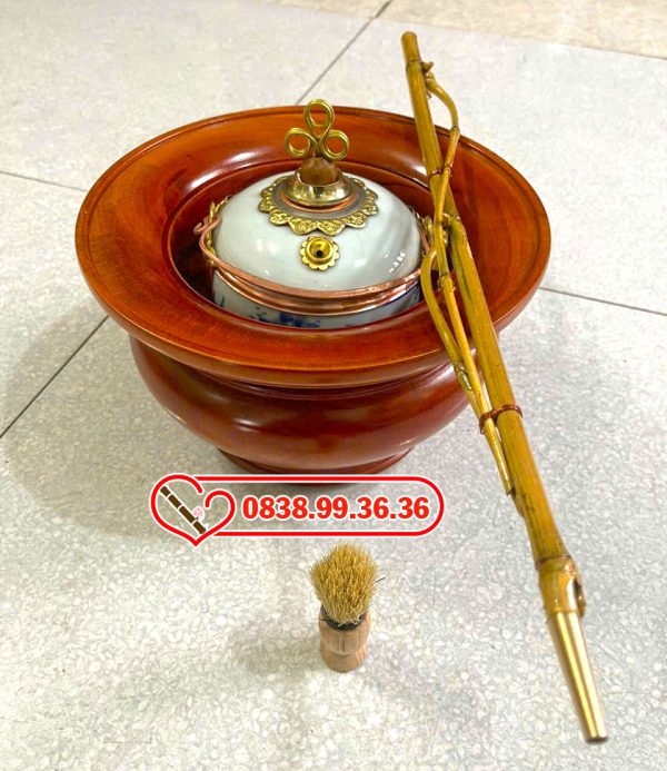 Điếu Bát Gỗ Xà Cừ Men Xanh Xe Điếu Trúc