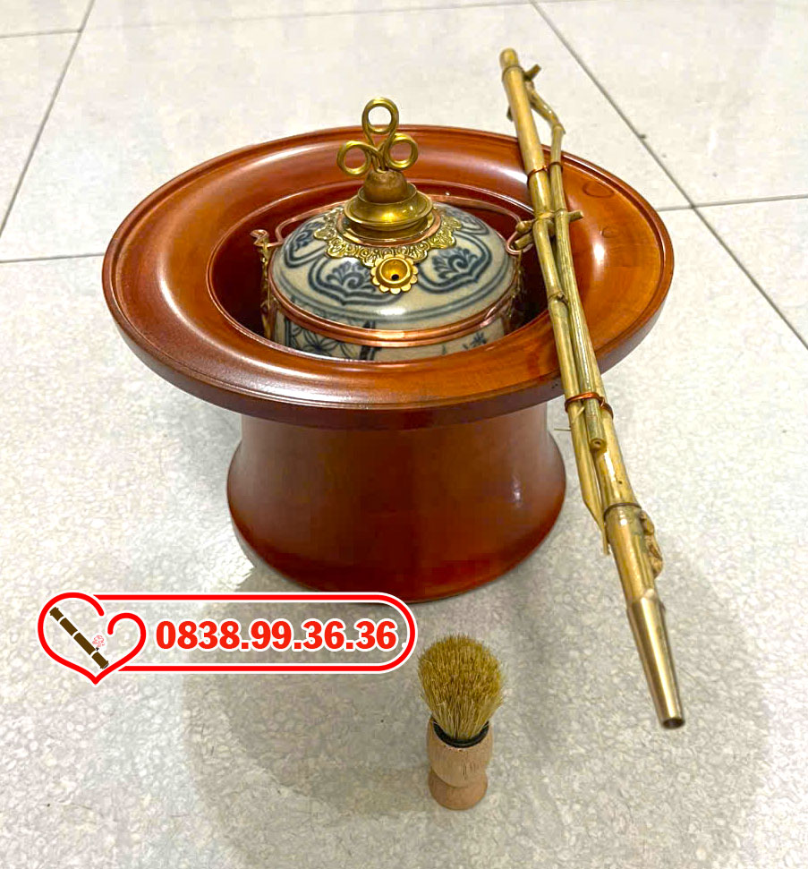 Điếu Bát Gỗ Xà Cừ Men Rạn Giả Cổ Xe Điếu Trúc