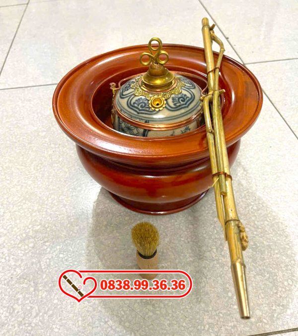 Điếu Bát Gỗ Xà Cừ Men Rạn Giả Cổ Xe Điếu Trúc