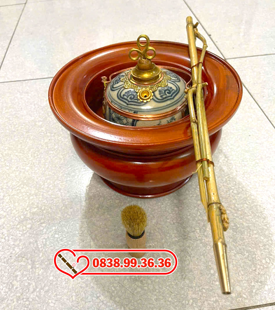 Điếu Bát Gỗ Xà Cừ Men Rạn Giả Cổ Xe Điếu Trúc