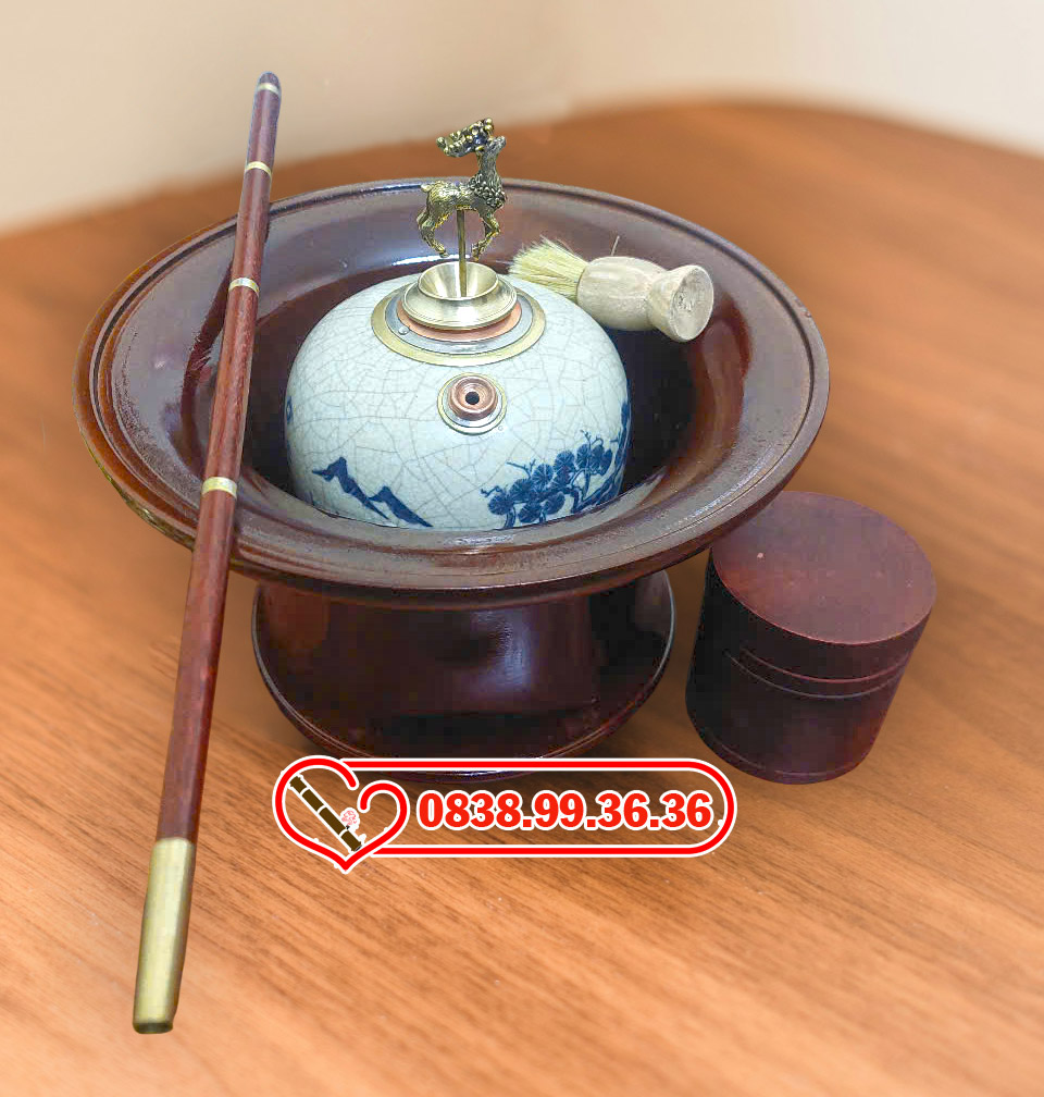 Điếu bát men rạn xà cừ đủ phụ kiện DB22