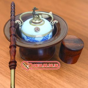 Điếu Bát Men Xanh Hộp Thuốc Gỗ Cẩm Lai, Xe Điếu Gỗ Cẩm DB23