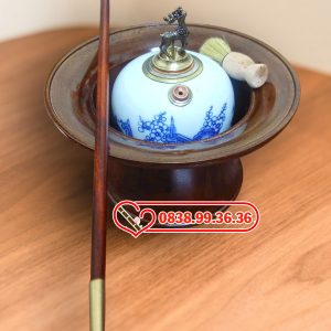 Điếu Bát Sứ Men Xanh Hoa Đào