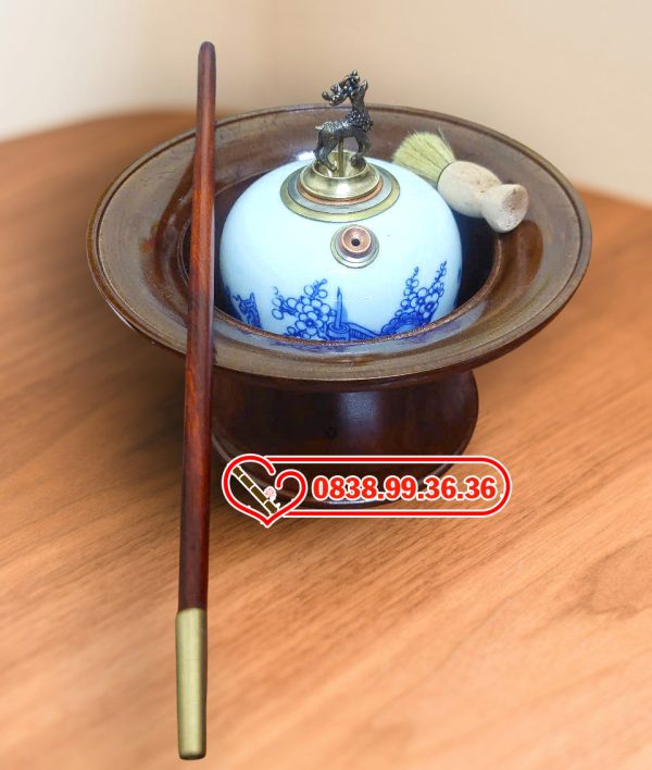 Điếu Bát Sứ Men Xanh Hoa Đào